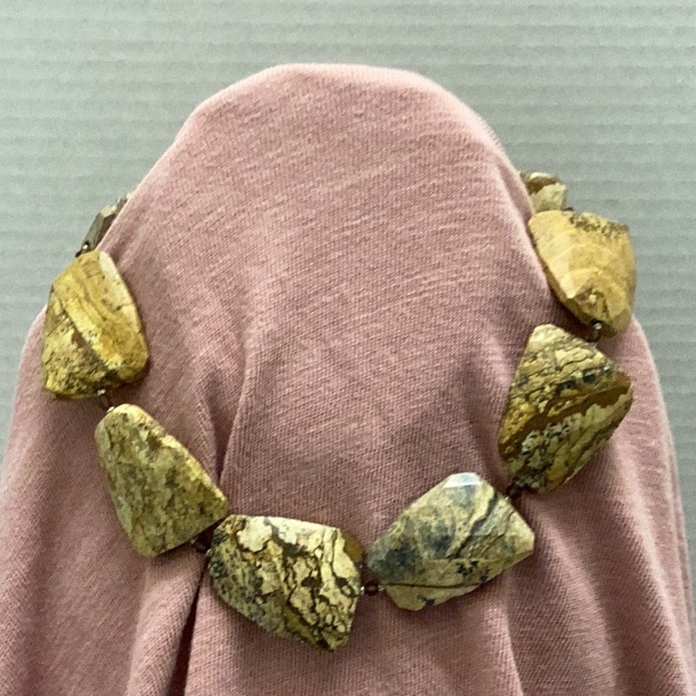 Picture jasper chunky faceted beaded necklace earthy bohemian boho artisan